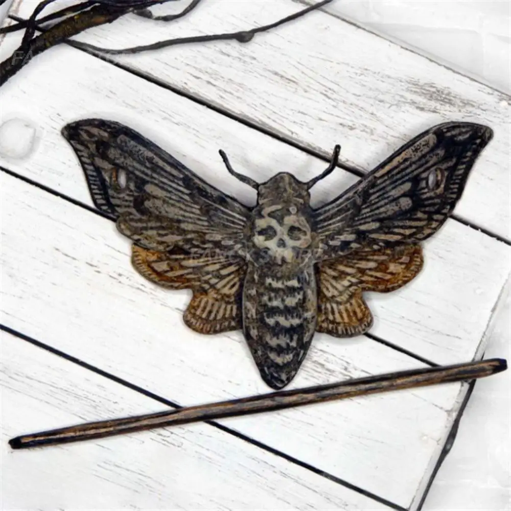 Gothic Stunning Retro Design Vintage-inspired Stunning Retro Hairpin With Moth Desi Pagan Skull Hair Stick Hair Barrette Moth