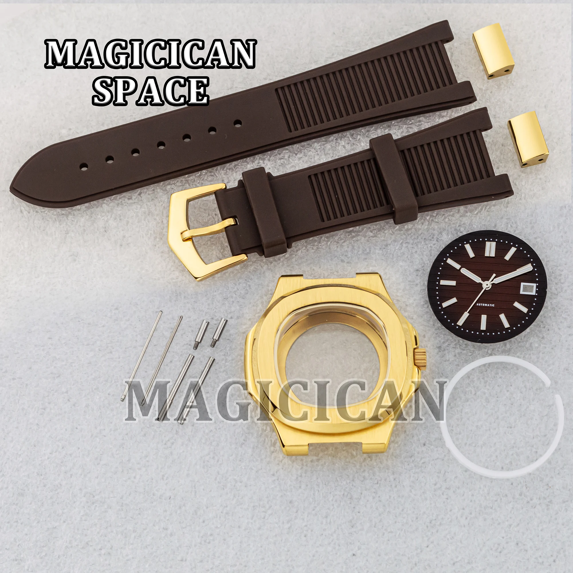 NH35 Watch Case Parts Rubber Watch Band for Nautilus Stainless Steel Water Resistant Square Case fit NH35/36 Automatic Movement