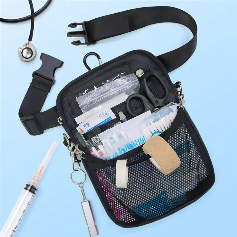 feelfeel Nurse Fanny Pack Nursing Belt Organizer Waist Bag Nurse Scissors Care Kit Tool Case Storage Shoulder Chest Bag Purple