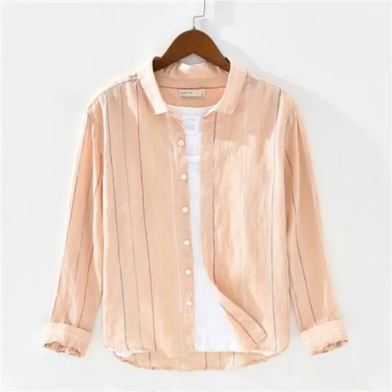 2023Spring and Autumn Men's Japanese Square Neck Loose Button Vertical Pocket Casual Fashion Elegant CommutingLong sleeved Shirt