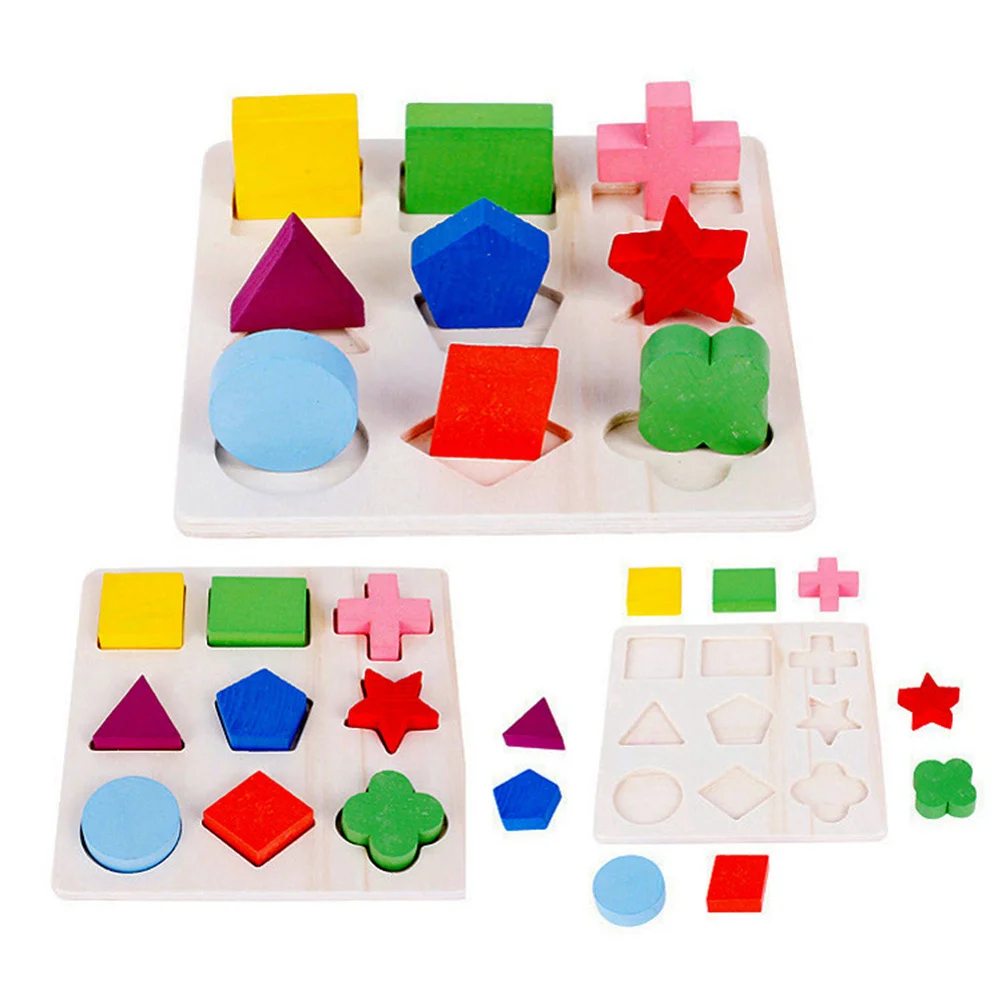 

2pcs Wooden Jigsaw Puzzle Board Kids Shape Color Recognition Learning Early Educational Matching Game Brain Development