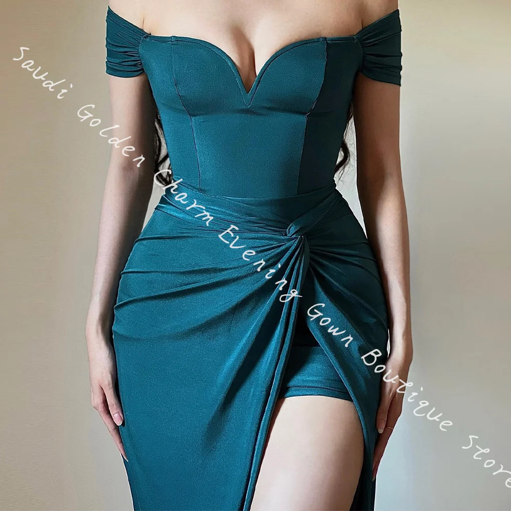 Zipper Back Sleeveless Jersey Off the Shoulder Sweetheart Floor Length Evening Dress Side Slit  Straight  Graceful Photo Color