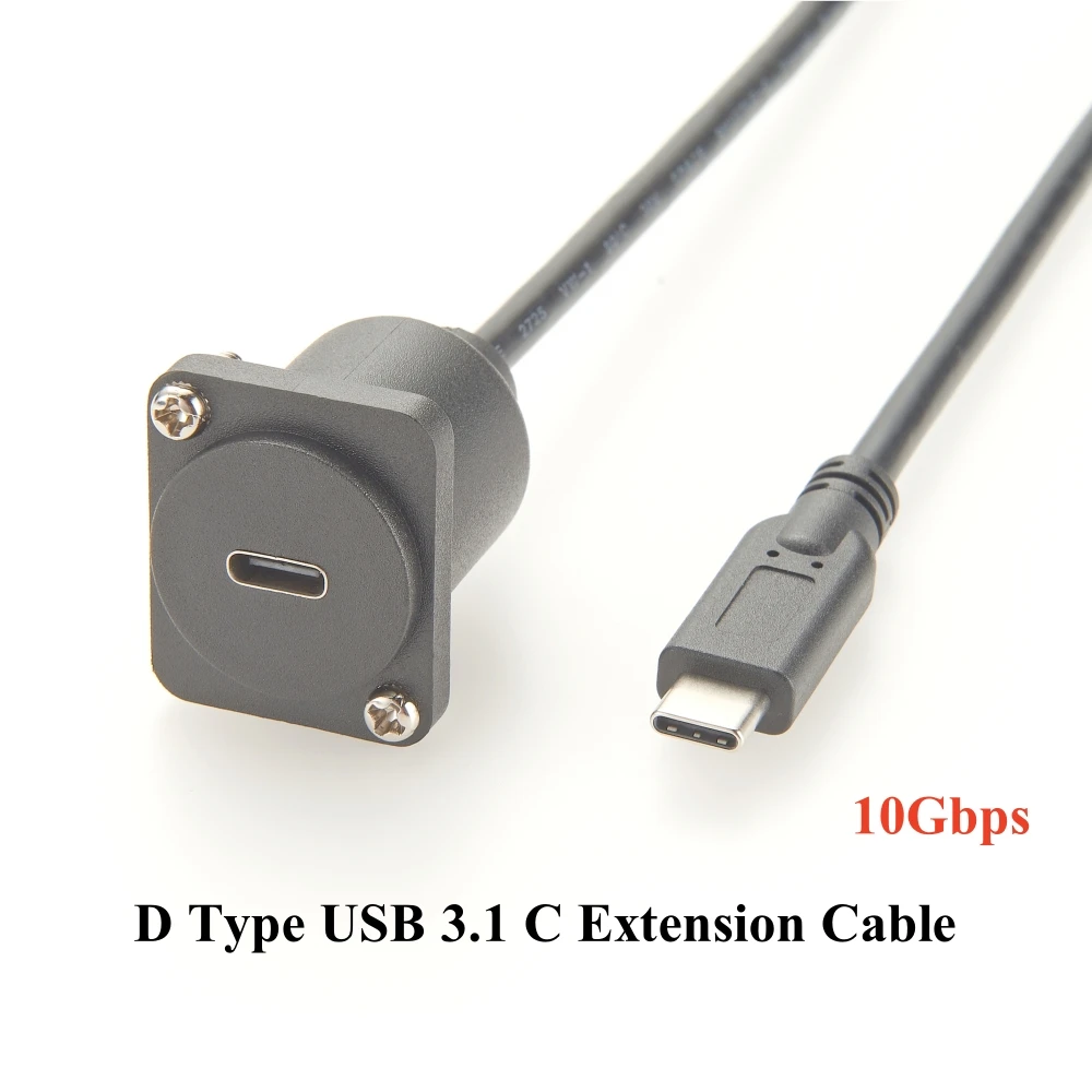 D Type USB 3.1 C Panel Mount Extension Cable 10Gbps USB XLR Flush Chassis Mount Male to Female Cable for Car Truck Boat