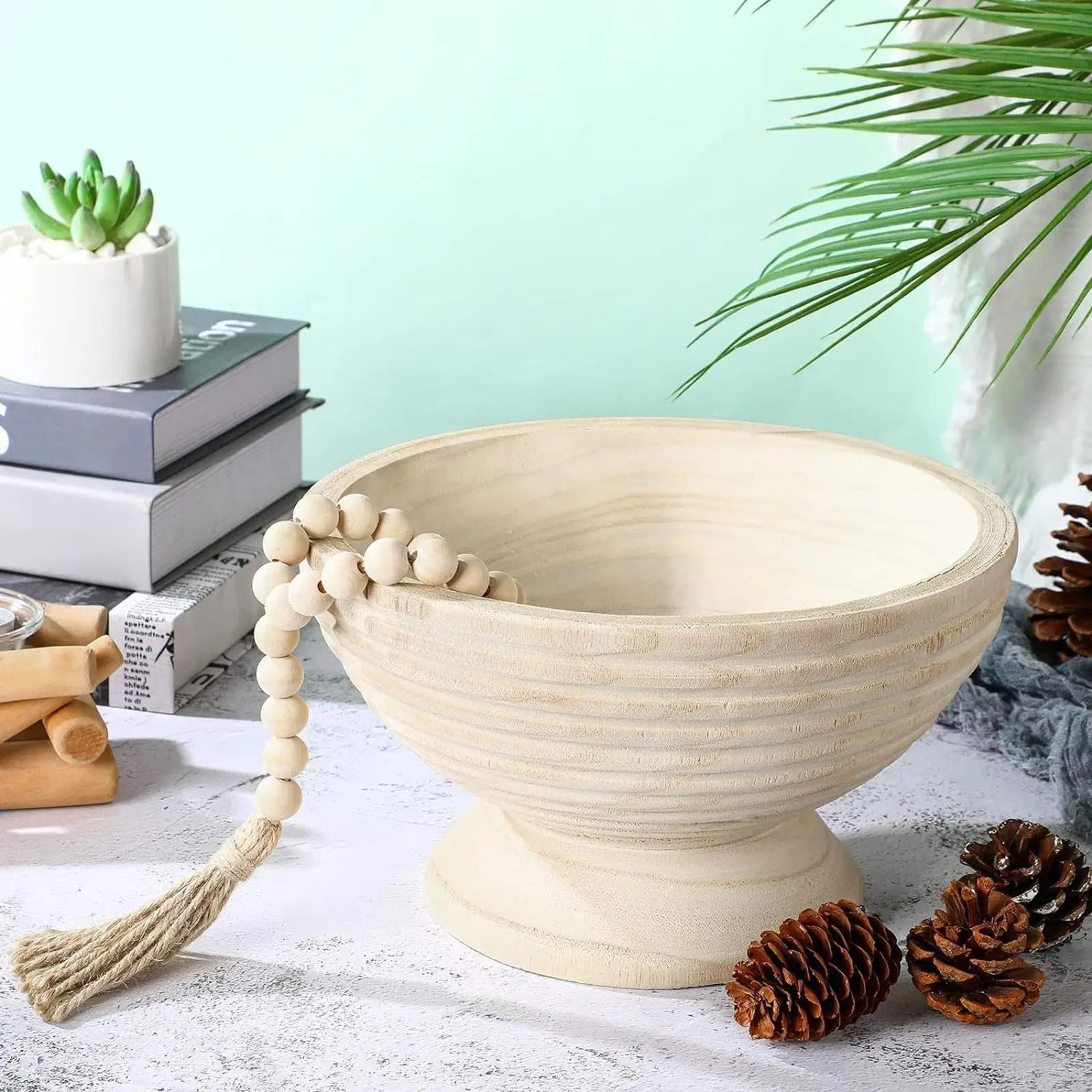 Decorative Bowl Wooden Pedestal Bowl for Parties Kitchen Counter Wedding