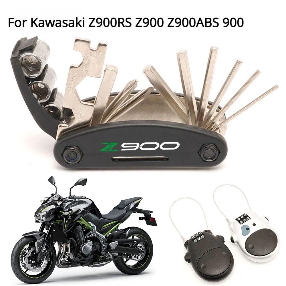 For Kawasaki Z900RS Z900 Z900ABS 900 Motorcycle CNC Tool Repair Screwdriver Set & Portable Security Anti-Theft Fixed Helmet Lock