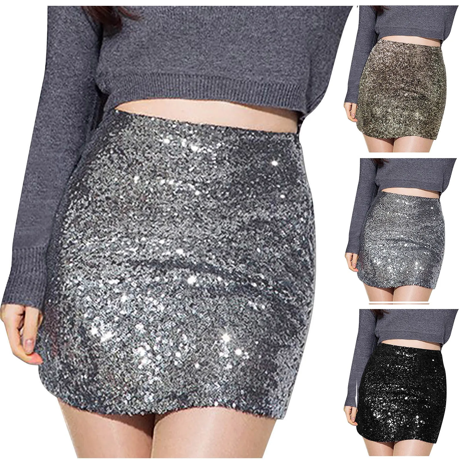 

Women's Fashion Sequin Short Skirt Sexy Slim Fit Solid Colour Sequin Short Nightclub Skirt High Waist Versatile Short Half Skirt