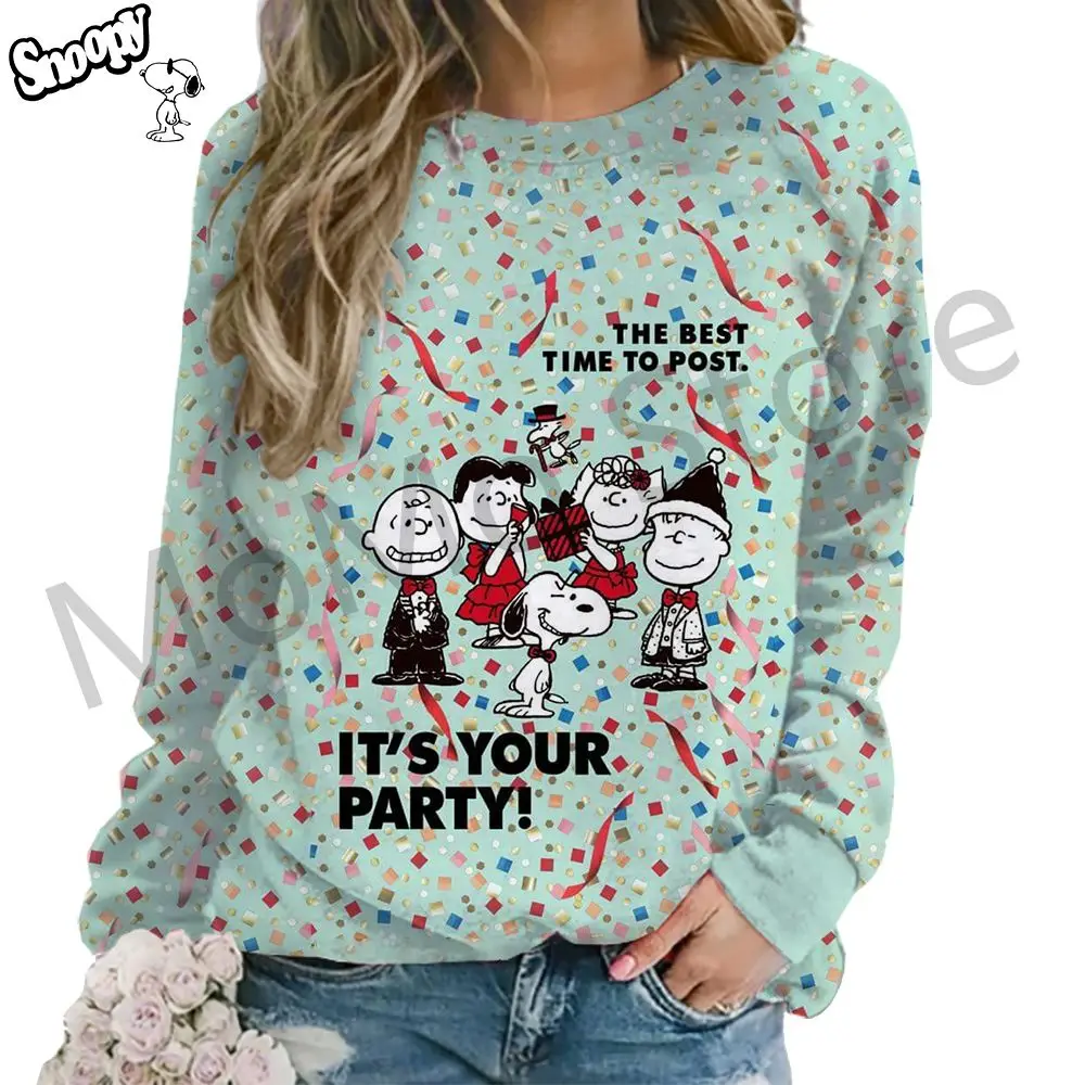 Snoopy O Neck Women\'s Long Sleeve Sweatshirts 3D Print Lovely S-3XL High Quality Party New Streetwear Pullovers Y2k Fashion 2024