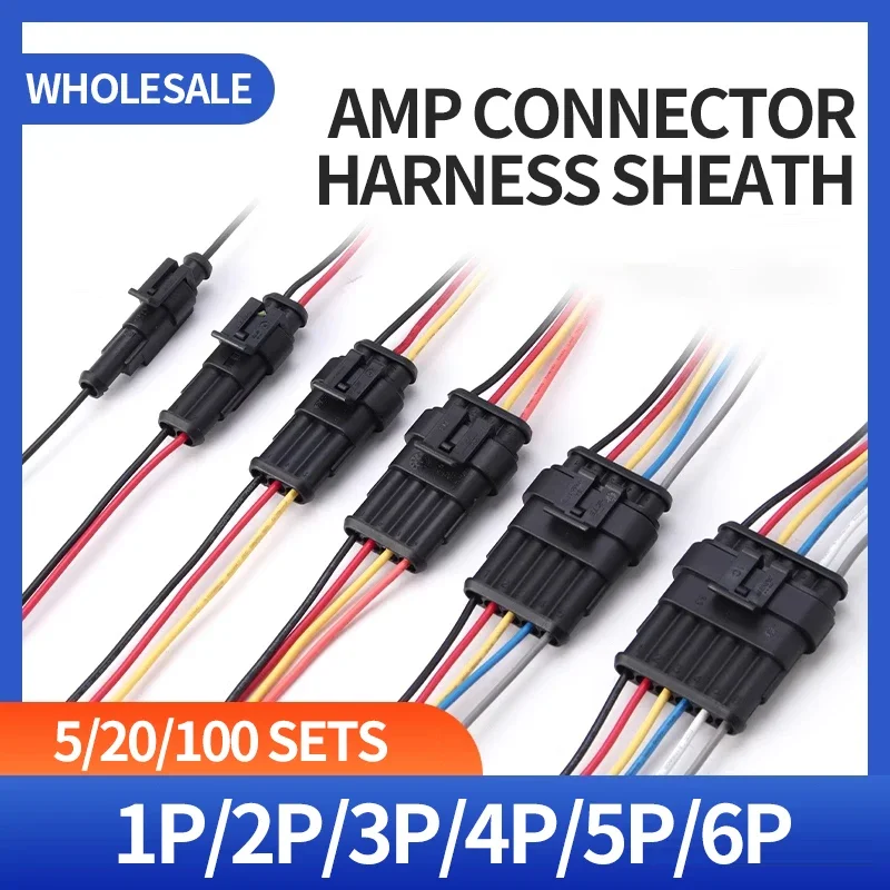 

5/20/100 sets AMP 1P 2P 3P 4P 5P 6P Waterproof Auto Connector Male Female Plug with Wire Cable harness for Car Motorcycle