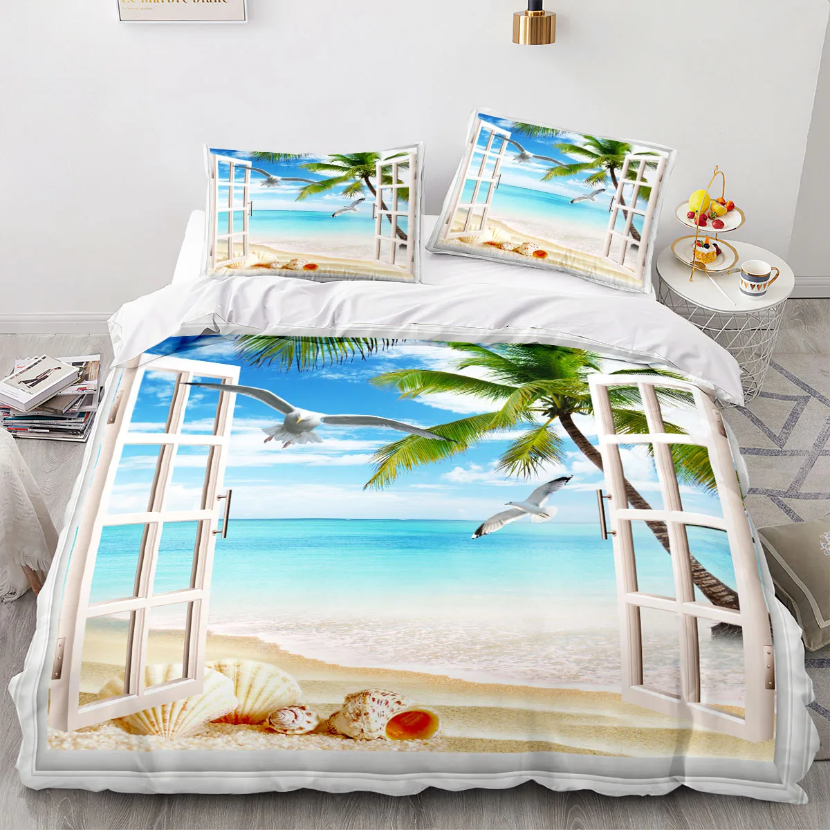 

Sea View Coconut Duvet Cover Large Calico Double Size Quilt Bedding Set Single Full Set for Teens Adults Microfiber Single