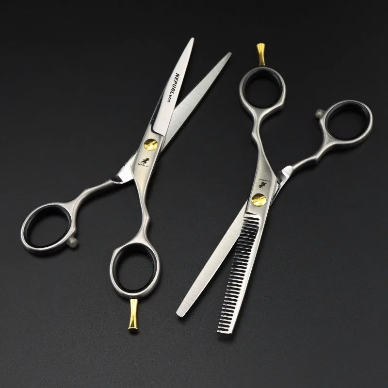 6.0inch golden single-tailed hair scissors made of JP440C, right-hand use, ideal for salons or household sharp durable