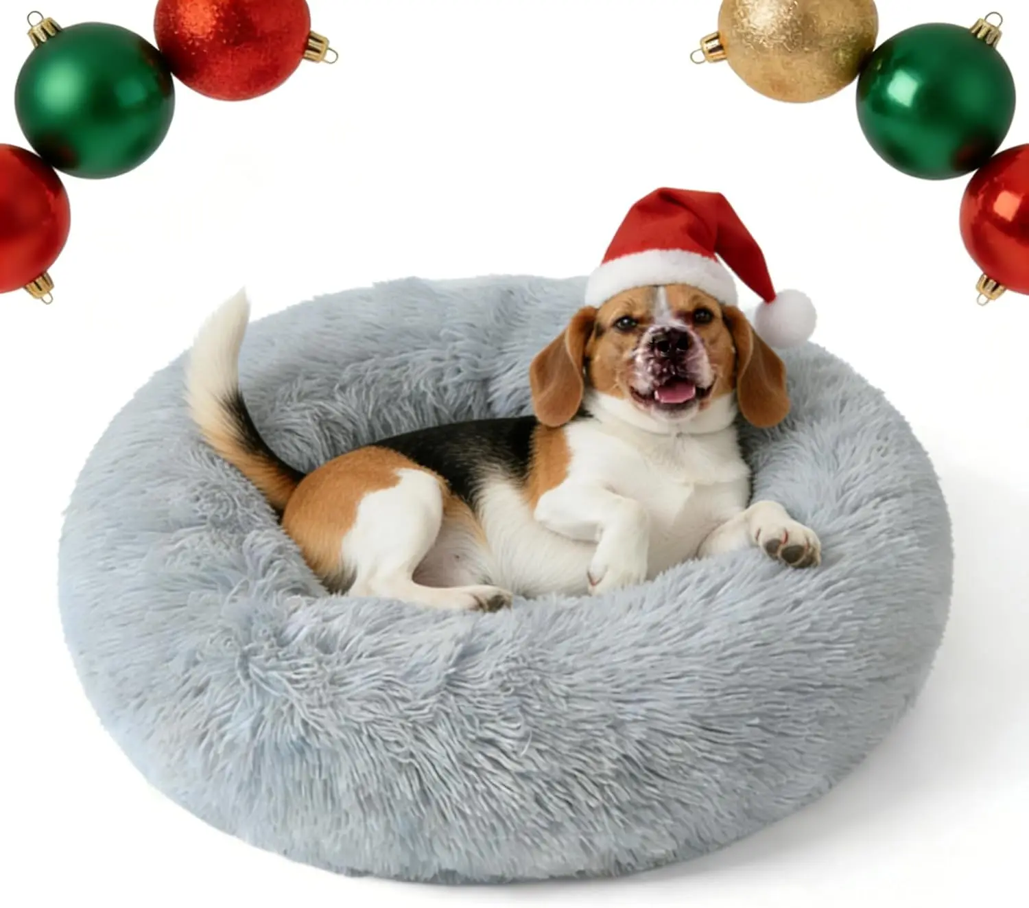 

Large Washable Dog Bed 31'' Grey, Round Soft Cuddler for Medium Dogs, Anti-Anxiety Fluffy Plush Cushion