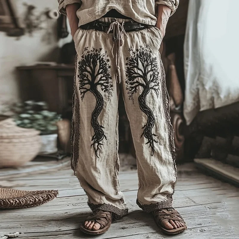 

Мужские осенние повседневные брюки прямого кроя с 3D принтом викингов в стиле ретро, скандинавской мифологии, кельтский узел и Древо жизни, пляжные брюки S-5XL