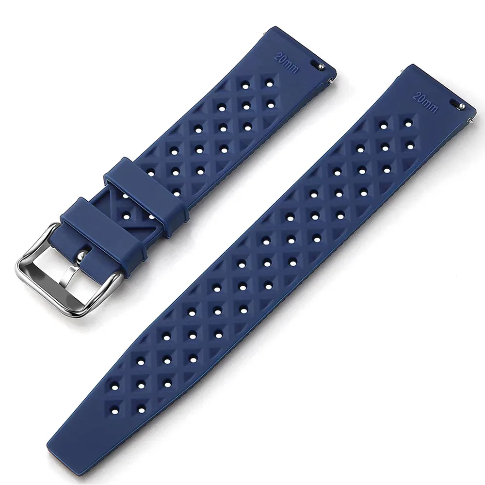 New Perforated Breathable Silicone Rubber Watch Band 20mm 22mm Men Women Smart Watch Universal Quick Release Watch Strap