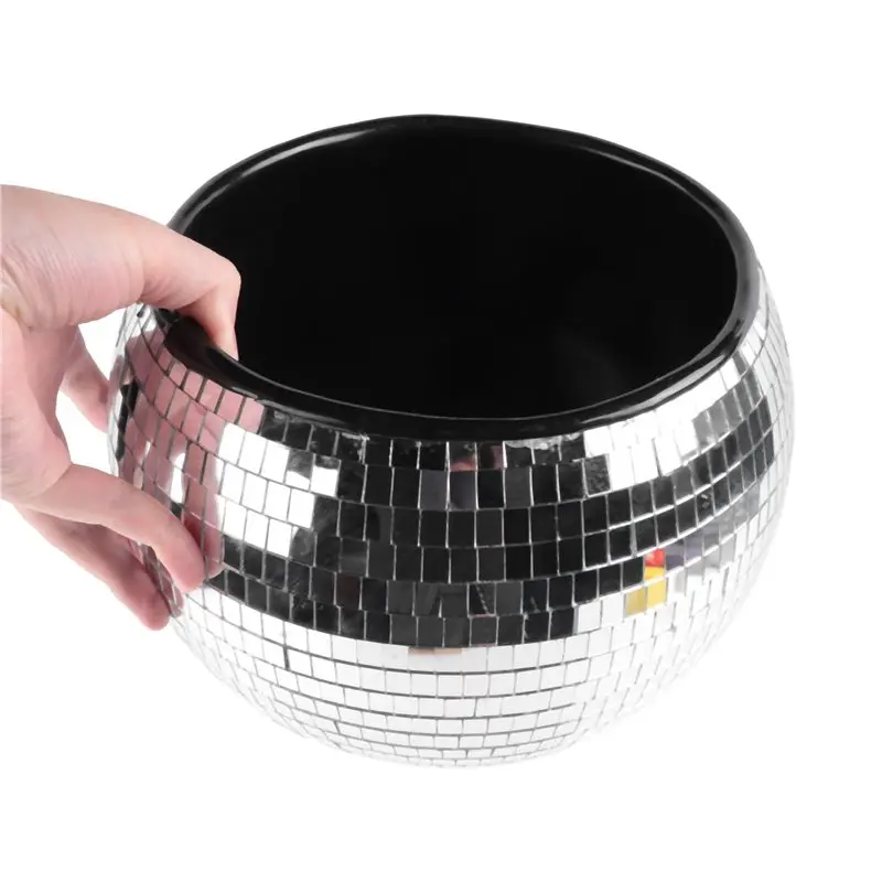 ABKW-10-Inch Disco Ball Ice Bucket Silver Sparkly Mirror Ball Icebucket For Wine, Drinks, Home Bar Beverage Cooler For Partys