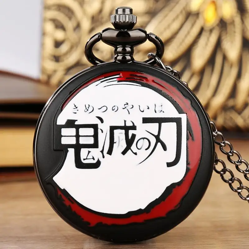 Japan Alte Mode Anime Cosplay Dämon Slayer Kunst BlackQuartz Uhr Uhren Antike Steampunk Halskette Kette Comics Taschenuhr