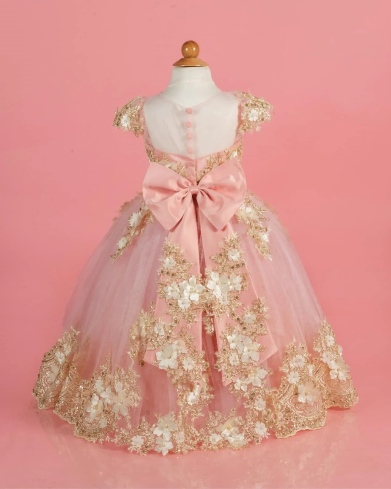 Robe à fleurs rose personnalisée pour filles, avec nœud appliqué, manches courtes, pour enfants, mariage, fête d'anniversaire, bal, robe de sainte Communion