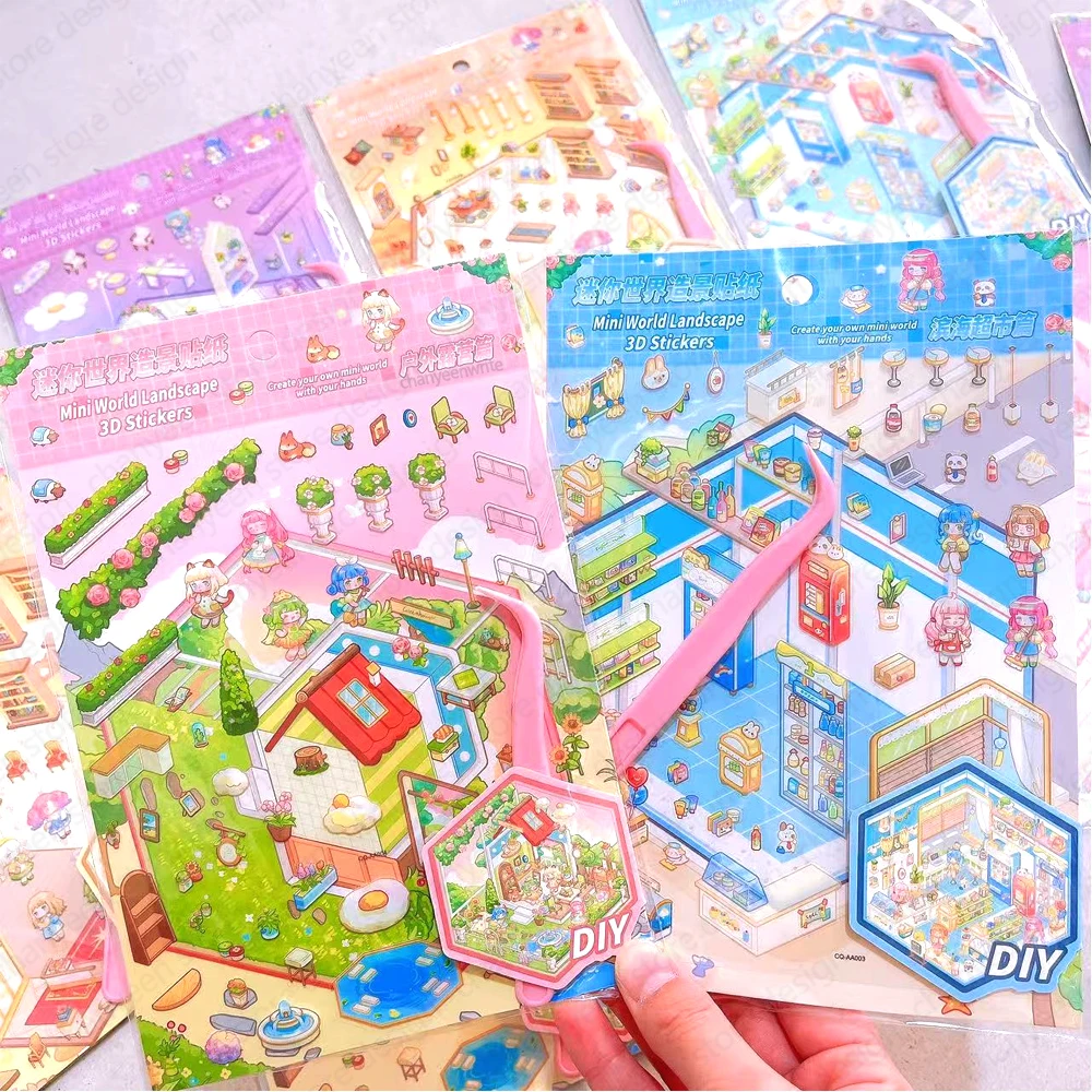 Mini mundo DIY pegatina de paisaje de dibujos animados bolsillo escena de cabina 3D apilamiento pegado regalo de cumpleaños de Navidad para chico