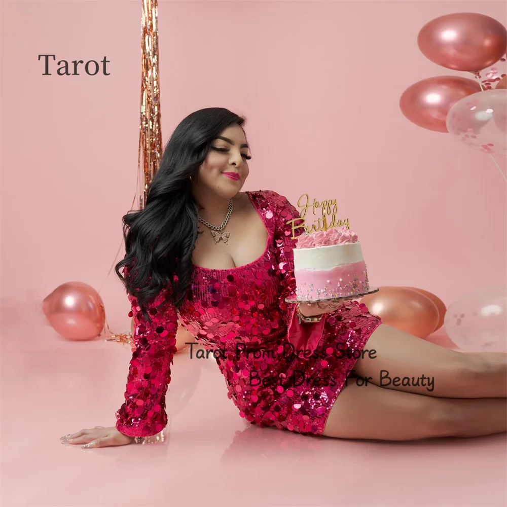 TAROT bodycon ชุดพรอมสั้นมินิเดรสเซ็กซี่เปิดหลังปลอกเลื่อมแขนยาวแบบทางการสำหรับงานเลี้ยงวันเกิด