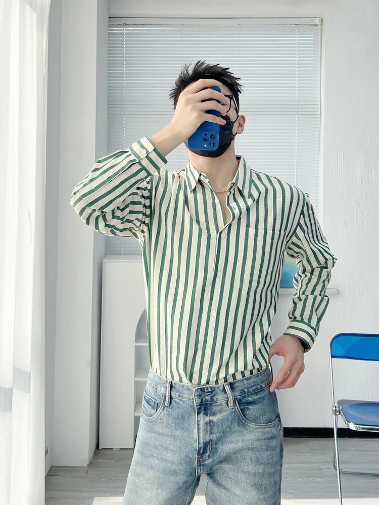 

Повседневная полосатая рубашка с длинным рукавом для мужчин, модная и удобная рубашка свободного кроя для весны и лета, для поездок на работу и повседневной носки