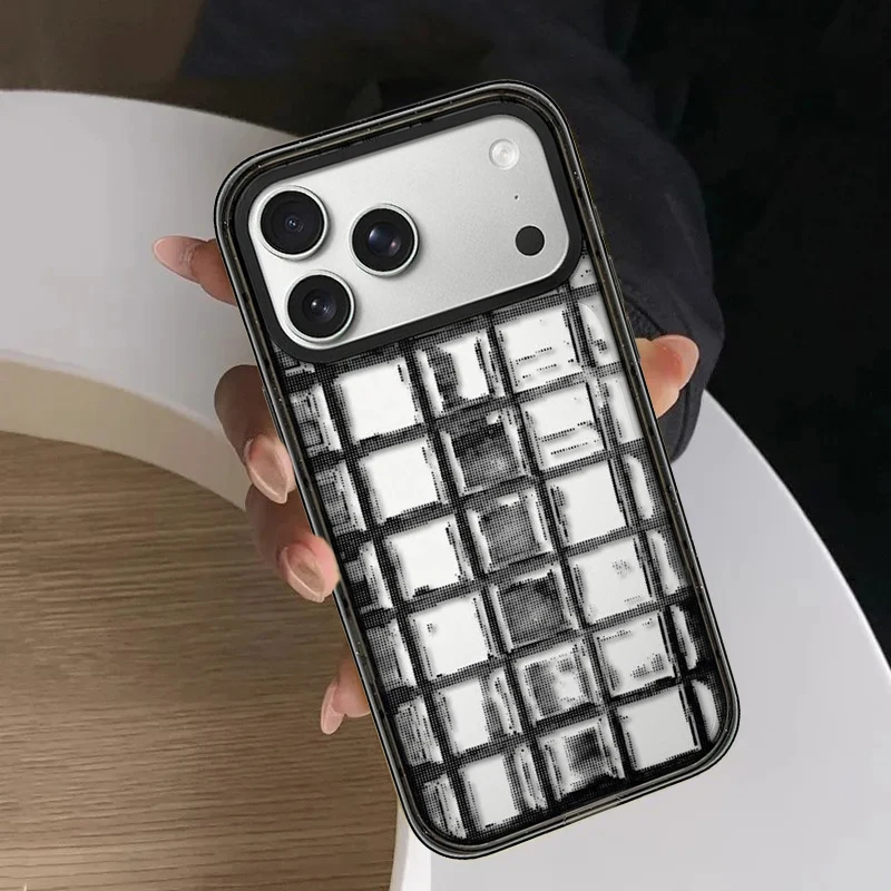 Minimalist Grid Impact Black Border Magnetic Phone Case Cover for IPhone 13 14 15 16 17 Pro Max Case for IPhone 17Air