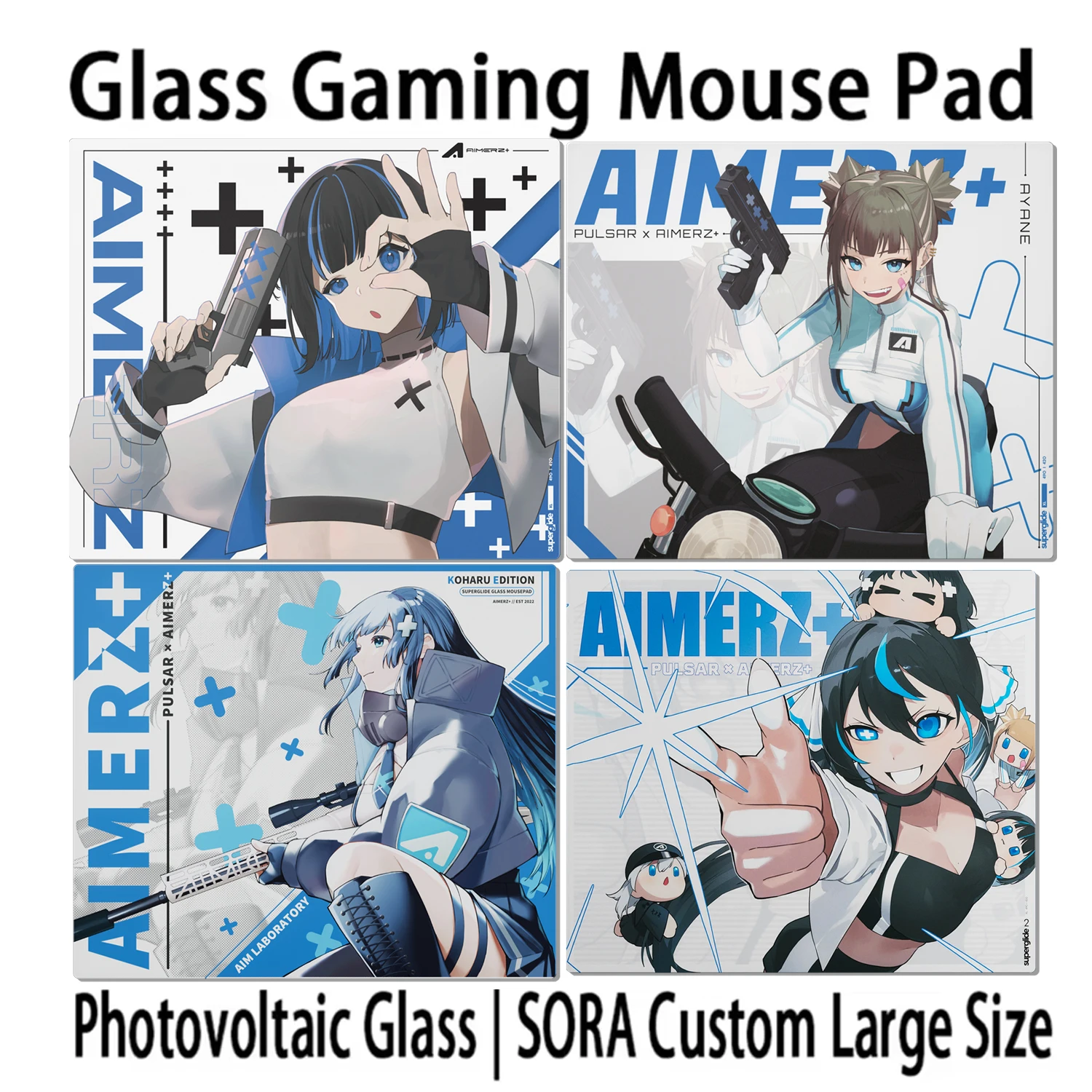 Japan A-Aimerz Glass Gaming Mouse Pad Yui&Koharu Customized Pattern Tempered Smooth Game Desk Mat FPS E-sports Office Glass Pads