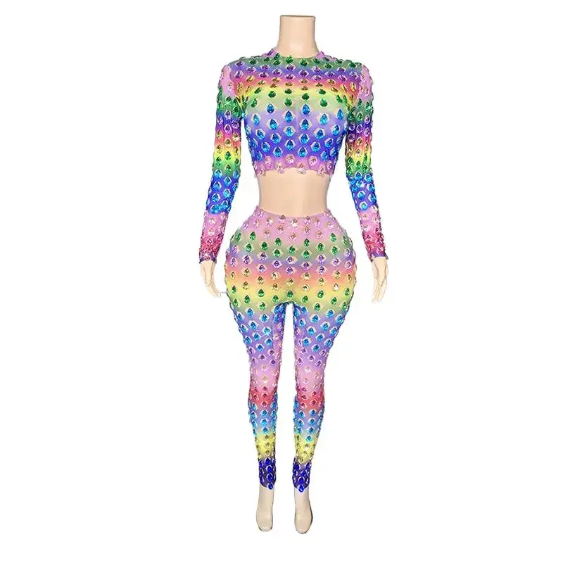 

New Sexy Colorful Crystals Suit For Woman