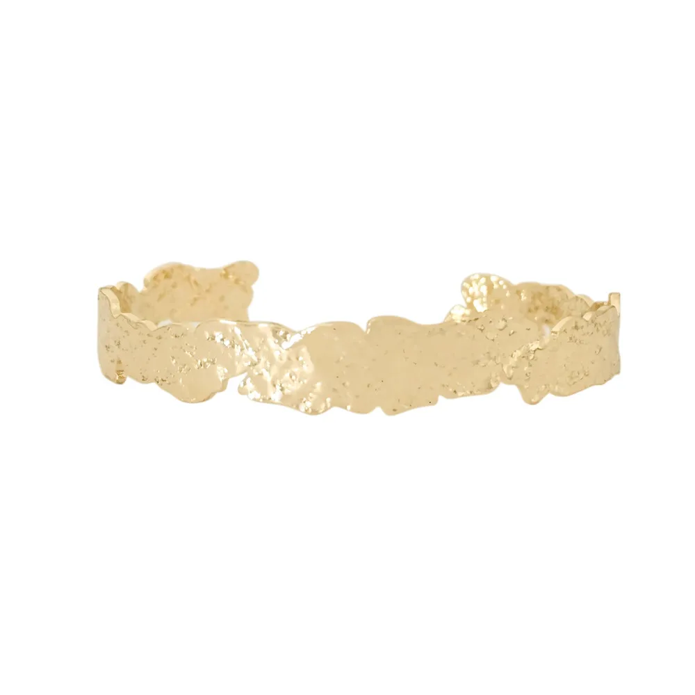 New Arrivals Gold Silver Color Hammered Effect Irregular Boundary Cuff Bracelet For Women Chic Vintage Chunky Fashion Jewelry