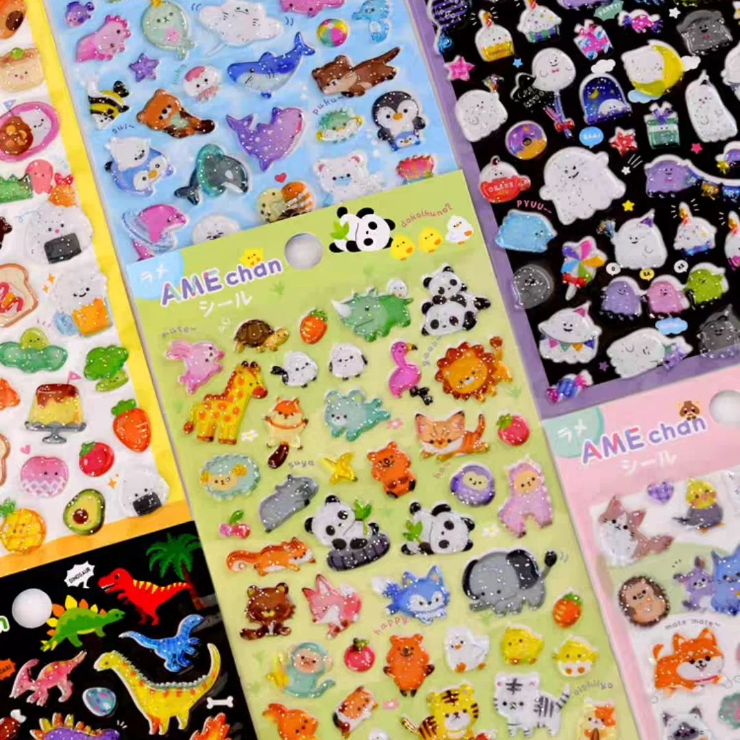 3 pcs/6 pcs Cartoon Sparkle Candy Crystal Stickers 3D Decor Scrapbooking Journaling DIY Diary Stationery Sticker School Supplies