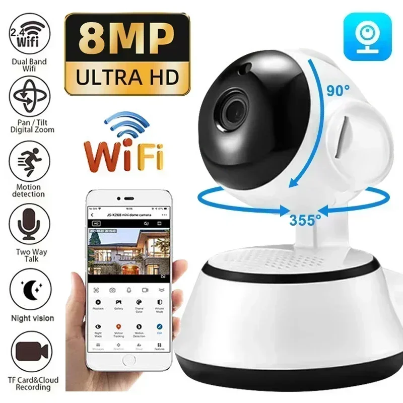 8mp ip wifi câmera de vigilância segurança monitor do bebê ai rastreamento humano cam cor cheia visão noturna cctv câmera de vídeo interna