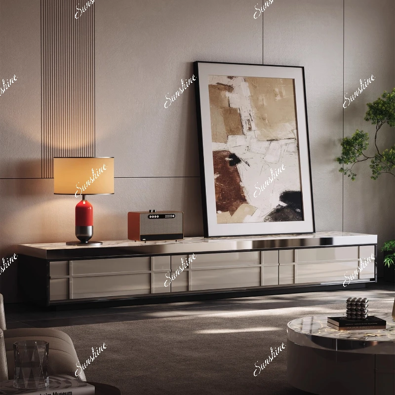 High-end, luxury stone TV cabinet, minimalist high-end living room storage, villa home