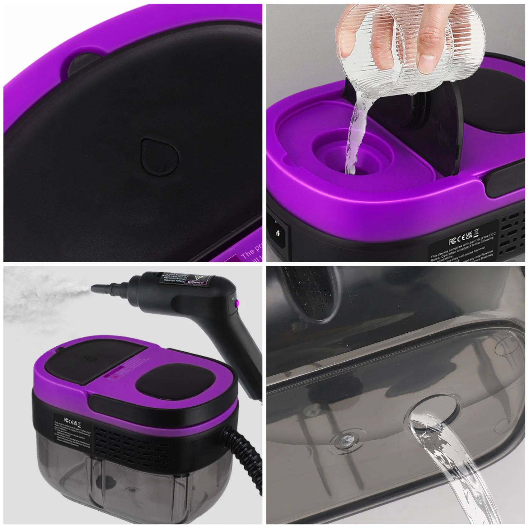 แบบพกพามือถืออุณหภูมิสูงทําความสะอาดในครัวเรือน 2500W เครื่องฉีดไอน้ําแรงดันสูงพร้อมถังเก็บน้ํา 1600ml