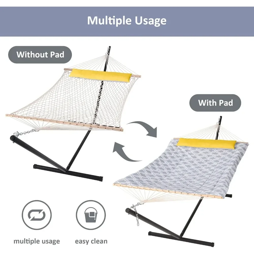 Portable Hammock With Heavy Duty Metal Stand Double Layer Fabric Hammock For Backyard Patio Camping Outdoor Relax Wholesale