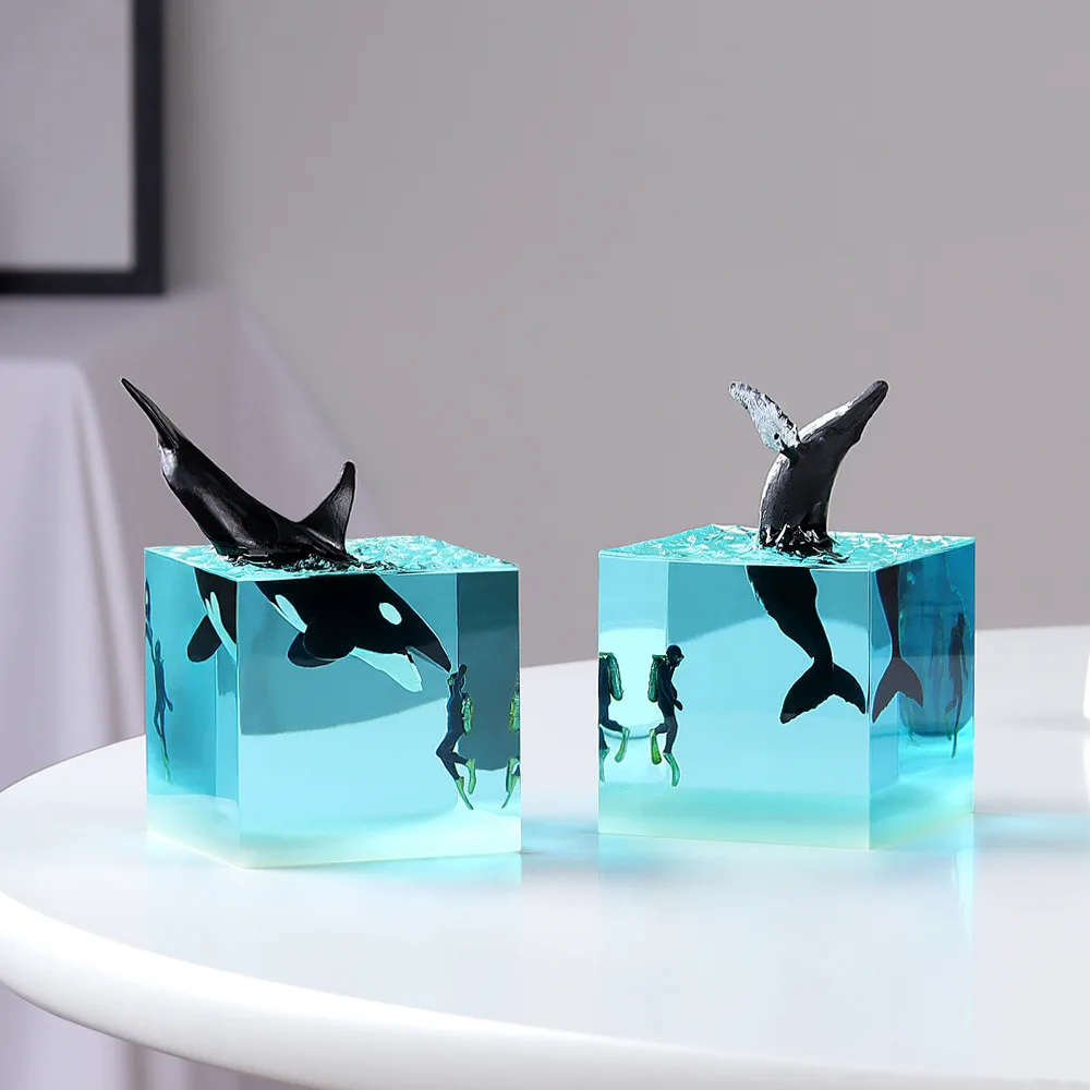 Micro-landscape Ocean Whale Luminescent Resin Wood Decorative Item Birthday Gift Gift-giving High-end