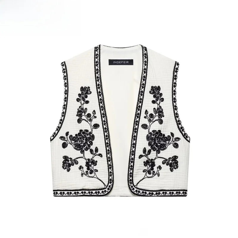 

Spring New Sle Women's Embroidered Flower Color Blo Svel Open Front Vest 25-29 Years Old V-ne ort Length Polyes...