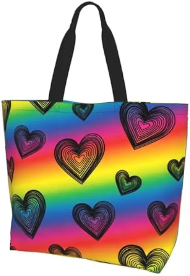 Pride Hearts Women Casual Shopping Work Bag, Large Capacity Shoulder Bags with Inner Pockets Lightweight for Travel Camping Gym