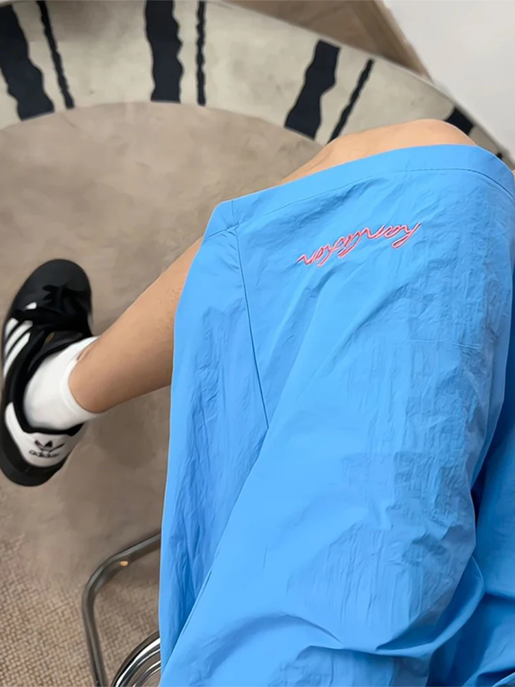 

American Letter Embroidery Sports orts Men's Summer Dopane Ice Silk Qui Dry Knee-Length Beach Five-Quarter Pants