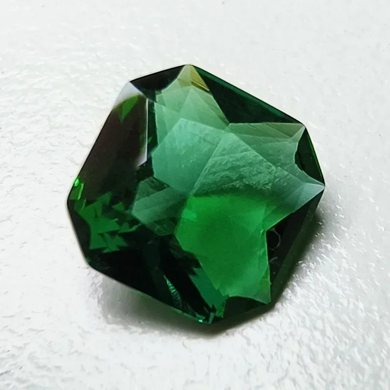 New Lab Grown Zambian Emeralds Square No Corners Hydrothermal Hand Cutting with Cracks Inclusions Inside Selectable AGL Report