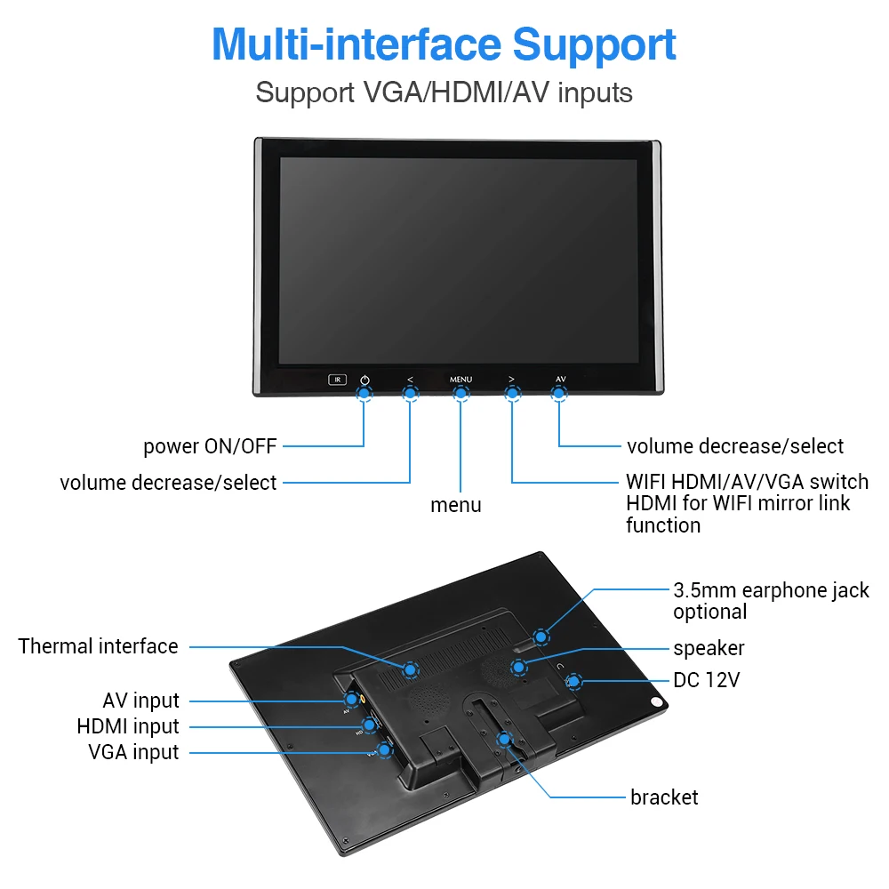 Eyoyo-Monitor de escritorio EM07K, 7 pulgadas, resolución de 1024x600, compatible con Control remoto, entrada HDMI/VGA/AV con altavoz para interior