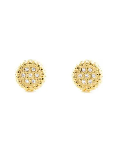 Earrings girl gold 9k round zircon