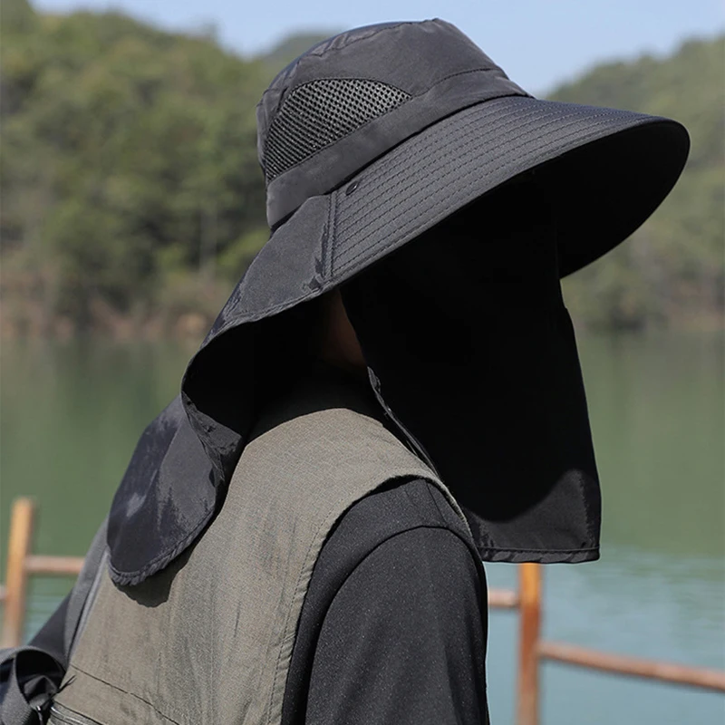 Sunshade Hat Big Eave Hat Mask Fishing Hat Outdoor Work Climbing Hiking Caps Sun Protection Detachable Sun Hat Sports Caps