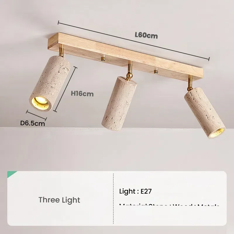 Wabi-Sabi Japanse stijl gele travertijn plafondlamp, grotsteen 3-koppen spotlight voor slaapkamer garderobe gangpad kledingwinkel