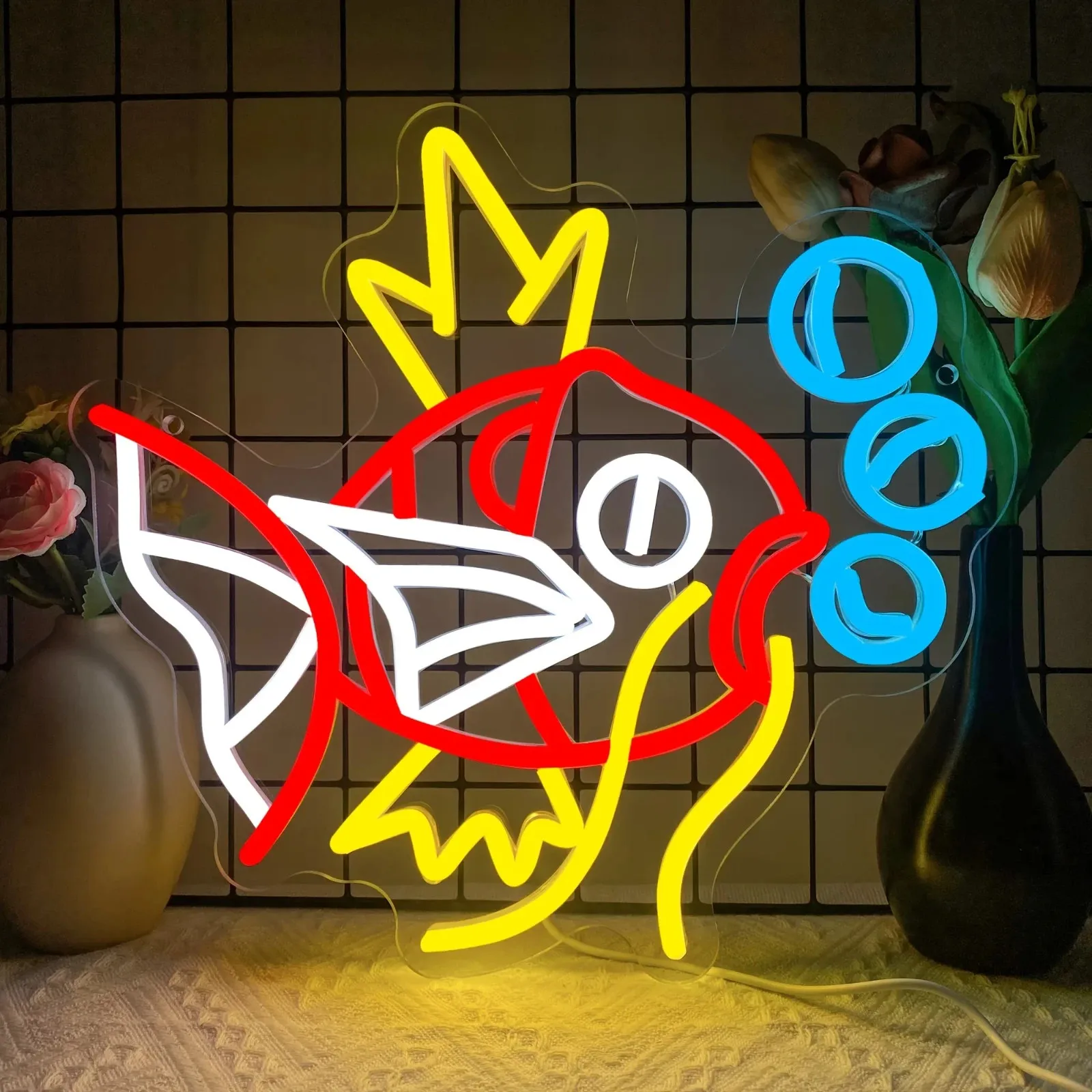 幸運の鯉魚ledネオンサイン、エネルギーバブル付き、リビングルーム、寝室、バー、家の装飾、モダンなウォールアート照明、ユニークなギフト