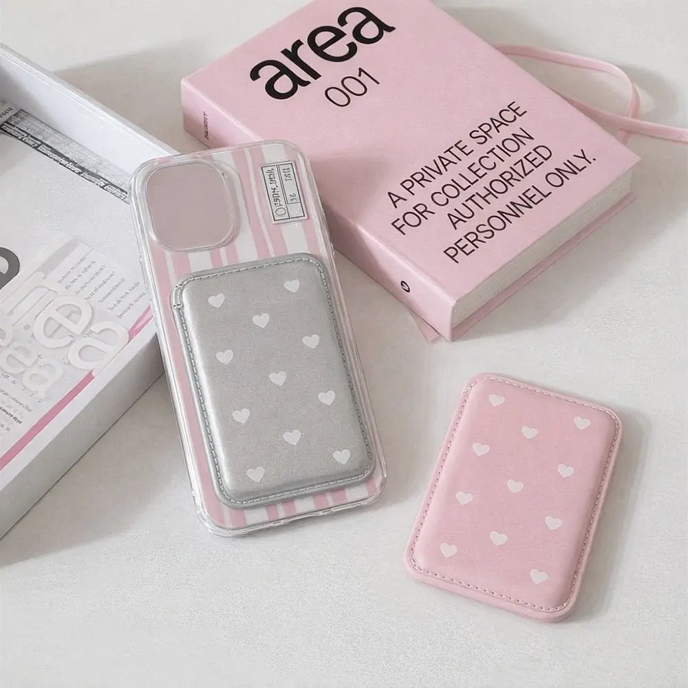 

New Heart Magnetic Card Clip Anti-Fingerprint Dustproof Wallet Card Holder Leather Phone Case