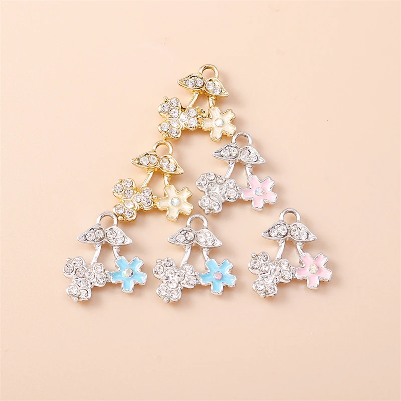 

20pcs 15x18mm Delicate Crystal Alloy Flower Charms Pendants for Jewelry Making Necklaces Earrings Bracelets DIY Crafts Supplies
