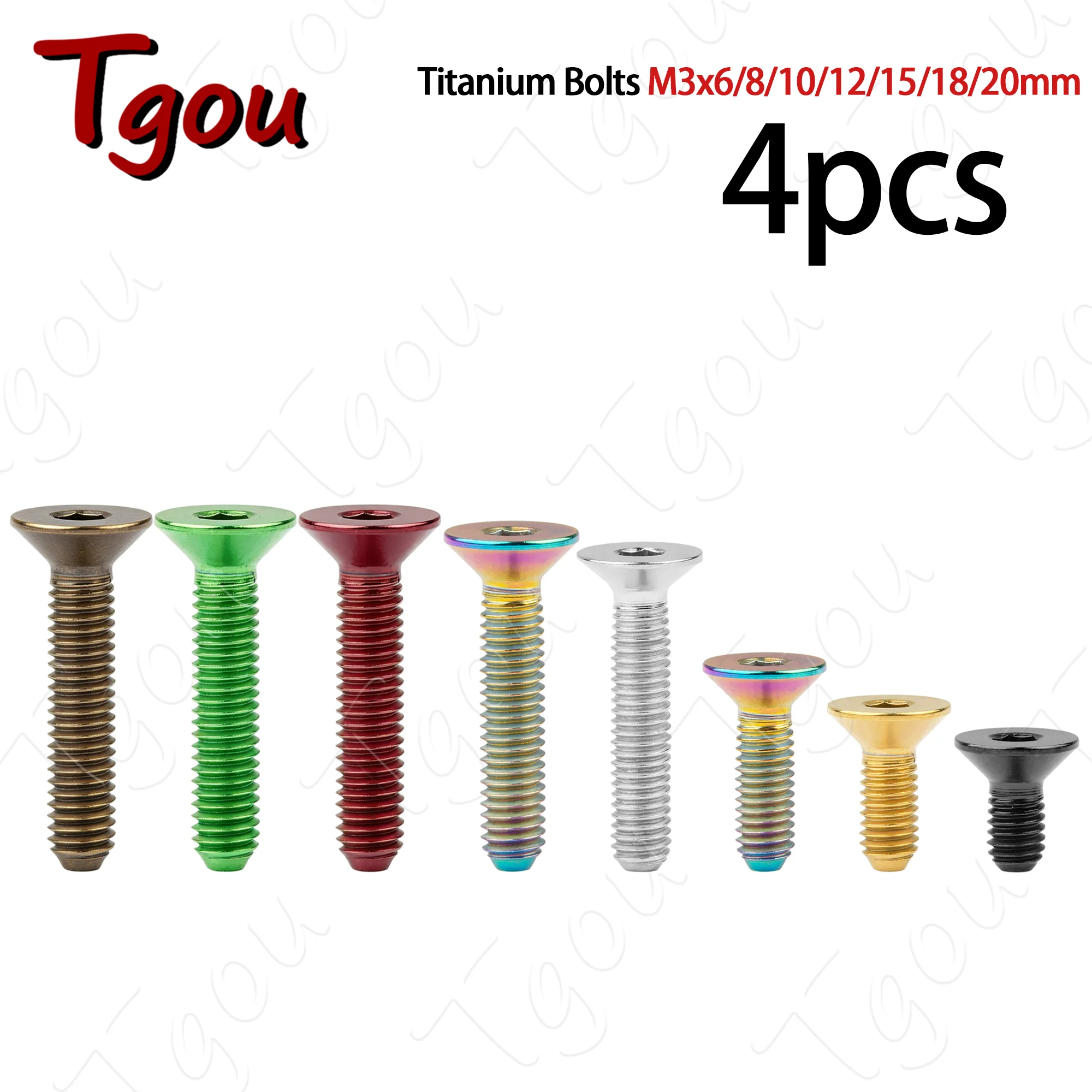 Tgou 4pcs Titanium Alloy Bolts M3x6/8/10/12/15/18/20mm Hex Head Screws for Bicycle Modification Fasteners