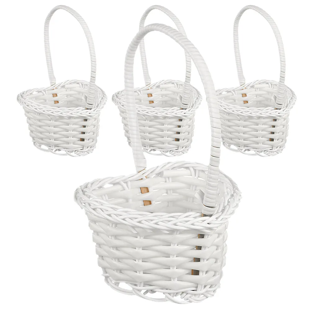 

4pcs Rattan Flower Basket with Handle Woven Storage Baskets for Children Cute Dried Portable Handmade Wedding
