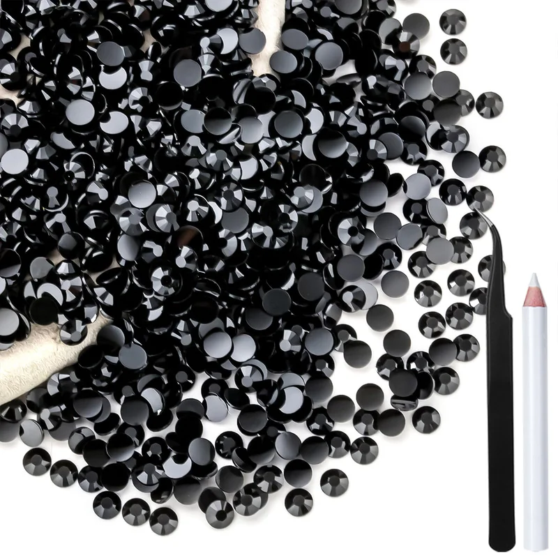 5000/10000PCS Black Flatback Resin Jelly Rhinestones 2-6mm Drill Faux Gems Bead for Crafts DIY Nail Art Charms Supplies