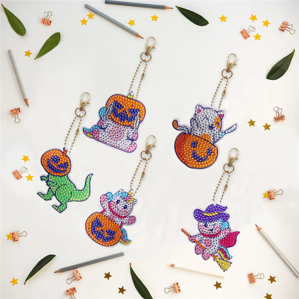 Halloween Pumpkin Head Zombie Keychain Diamond DIY Children's Dot Diamond Cartoon Set Crystal Bright Diamond Set