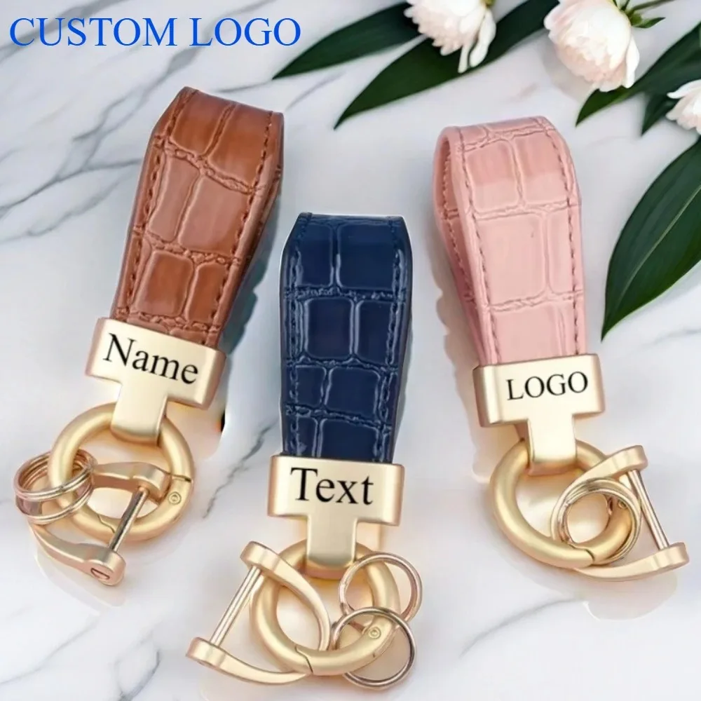 

Custom Logo Name Leather Keychain Car Motorcycle Metal Laser Engrave Keyring for Men Women Personalized Vintage Key Chain Gift