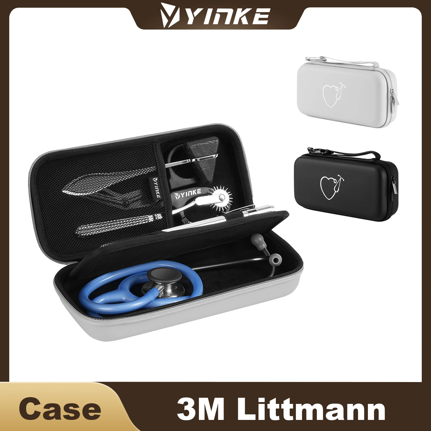 Shockproof Waterproof PU Stethoscope Case-Double Zipper Travel Organizer with Antistatic Lining,Multi-Compartment&Carabiner Clip